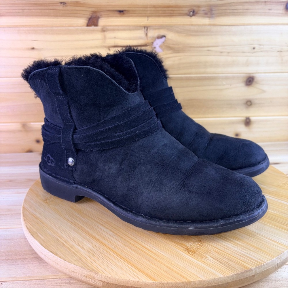 UGG Booties Womens 8.5 Black Suede Shearling Lined Pasqual Ankle Boots